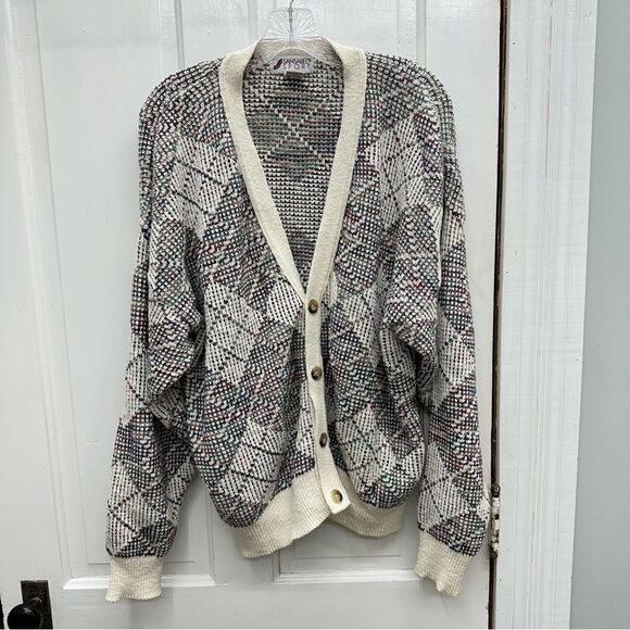 Vintage geometric grandpa sweater cardigan button closure mens xl. - Picture 1 of 5